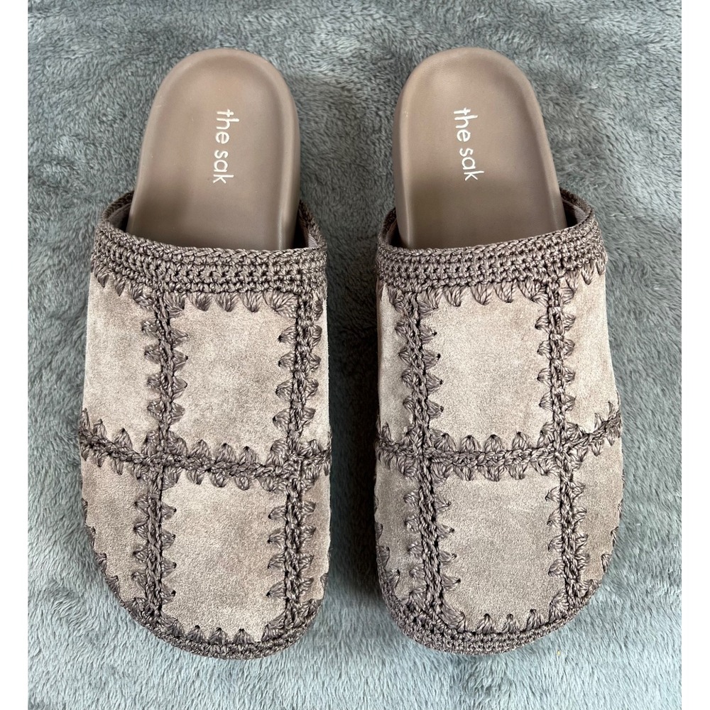 The Sak Bolinas Clog Womens 10 Mushroom Brown Suede Crochet Detail NEW